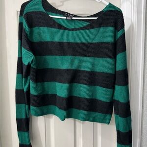 Striped Black and Green Women's Sweater